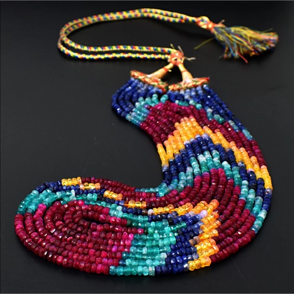 Earth Art hand crafted artisan Jewelry - 500 carats of Natural mined gemstone necklace - Ruby, sapphire, emerald, citrine